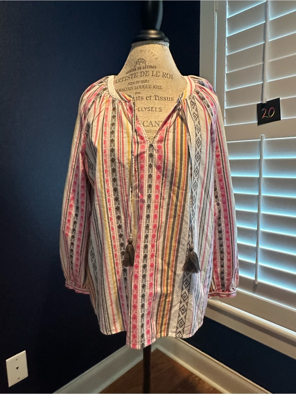 Style & Co. Striped Peasant Tunic - Pink, Yellow, Black